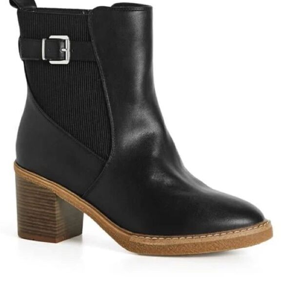 New Evans Black WIDE FIT Saskia Ankle Block Heel Boot Sz Womens 12 - Picture 1 of 8